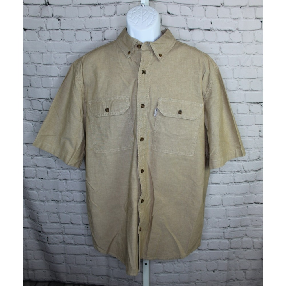 Carhartt Relaxed Fit Work Shirt Short Sleeve Button Up Casual Mens L Khaki EUC